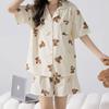 Summer Women's Japanese-Style Cute Teddy Bear Pajamas, Short-Sleeved Loose Cardigan, Casual Homewear Set.