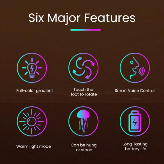 Floating Jellyfish Lamp Gradient Dimming Voice And Sound Interactive Control Night Light Rechargeable USB Type-C Color Changing Mood Lamp for Bedroom