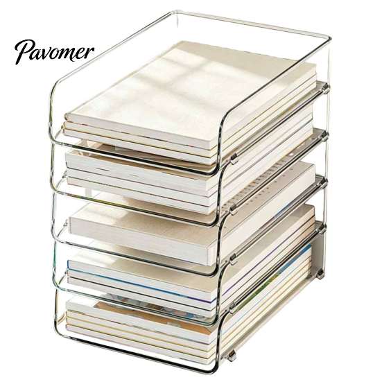 Information Sorting Container Paper Organizer Letter Tray, Acrylic Stackable Desk File Organizer, Clear Home Office Management Holder Sorter