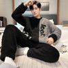 Thick Flannel Men's Pajamas Set Autumn Winter Plus Velvet Thicken Long Sleeves Sleepwear Pjs Nightwear Warm Lounge Wear Set
