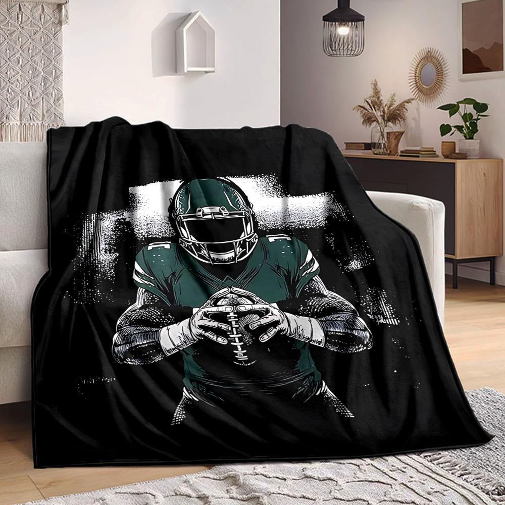 1pc Green Rugby Player Blanket, Lightweight Flannel Throw Blanket for Sofa, Bed, Travel, Camping, Living Room, Office, Couch, Chair, and Bed