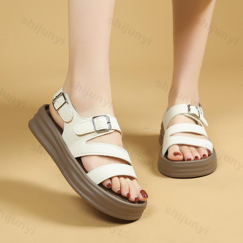 Fashion Women Sandals Summer New Fashion Open Toed Flat Comfortable Platform Non Slip Buckle Strap Outdoor Beach Shoe Sandalias De Mujer