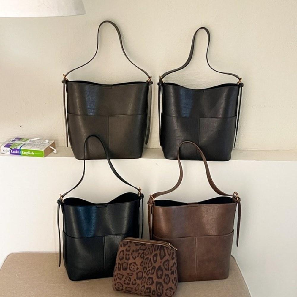 Women Large Capacity Vintage Soft PU Tote Bag with Hand Carry for Daily Commute