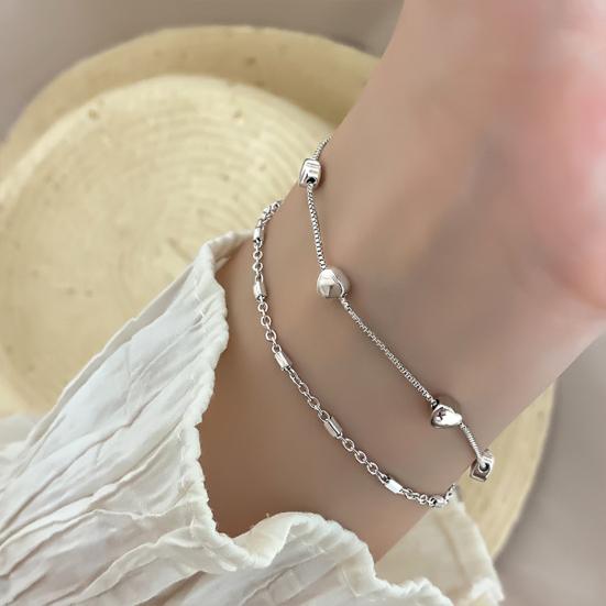 Women Bracelet Adjustable Sweet Elegant Bright Luster All Match Decoration Gifts Love Heart Chain Bracelet Party Charm Jewelry for Girlfriends