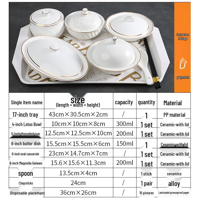 Gold Rim Ceramic Maternity Tableware Set with Lid