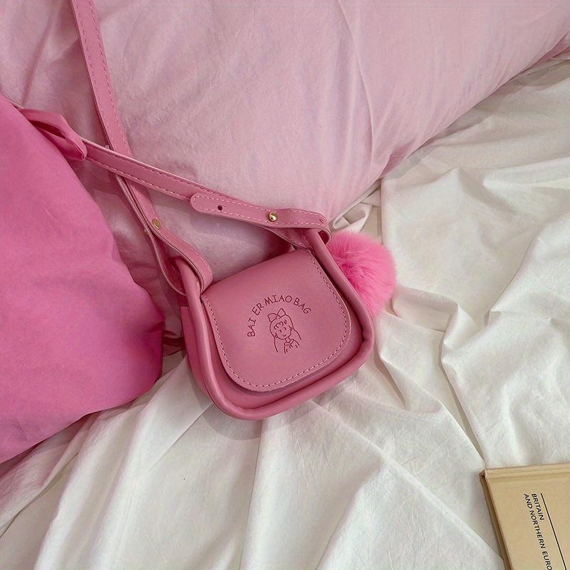 Fashiable Miniature Shoulder Bag with Adjustable Strap and Pompom Charm - PU Material,Magnetic Closure