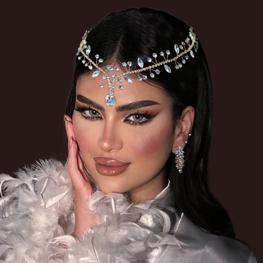 Bridal Rhinestone Handmade Soft Headband Forehead Chain Hair Accessory