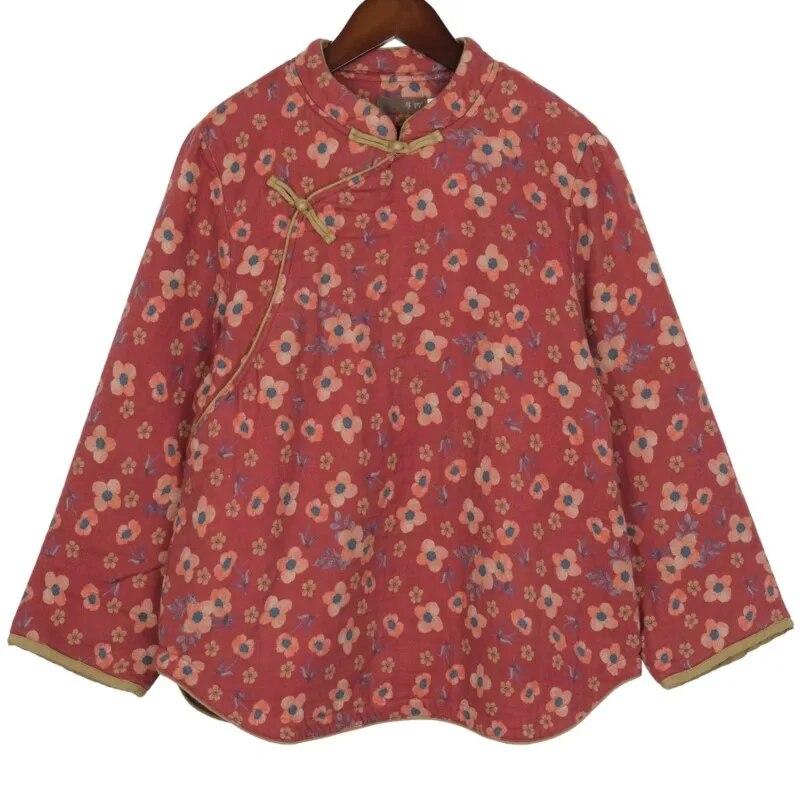 

Johnature женские парки в китайском стиле с цветочным принтом и длинными рукавами, зимние пальто на пуговицах, хлопковая одежда, винтажные парки L красный