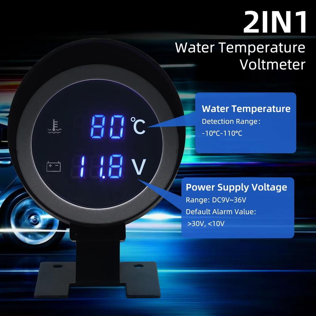 2 in 1 Round 12V 24V LED Digital Car Truck Water Temp Gauge Temperature Sensor Temperatura Motor + Voltmeter Volt Voltage Meter