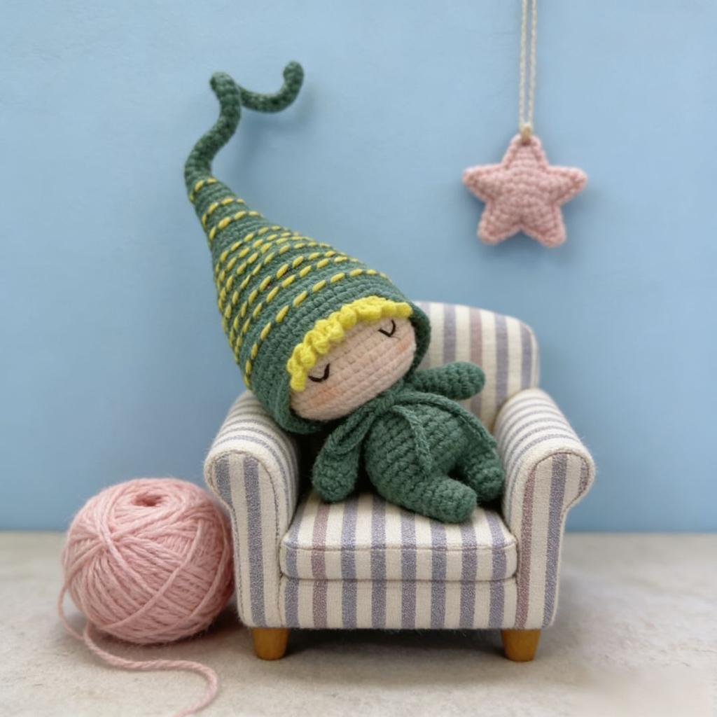 Handmade Crochet Doll Kit Forest Elf Amigurumi DIY Craft Set Includes Yarn Hook Needles Stitch Markers Keychain Accessories