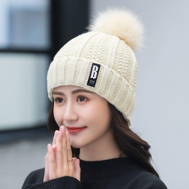 Knitted Winter Hat With Plush Balls And Letter Decorations For Outdoor Daily Use