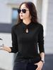 6606# Women's Slim Fit High Neck Long Sleeve T-shirt - Water Drop Neck, New Chinese National Style, Cotton Undershirt, Spring/Autumn.