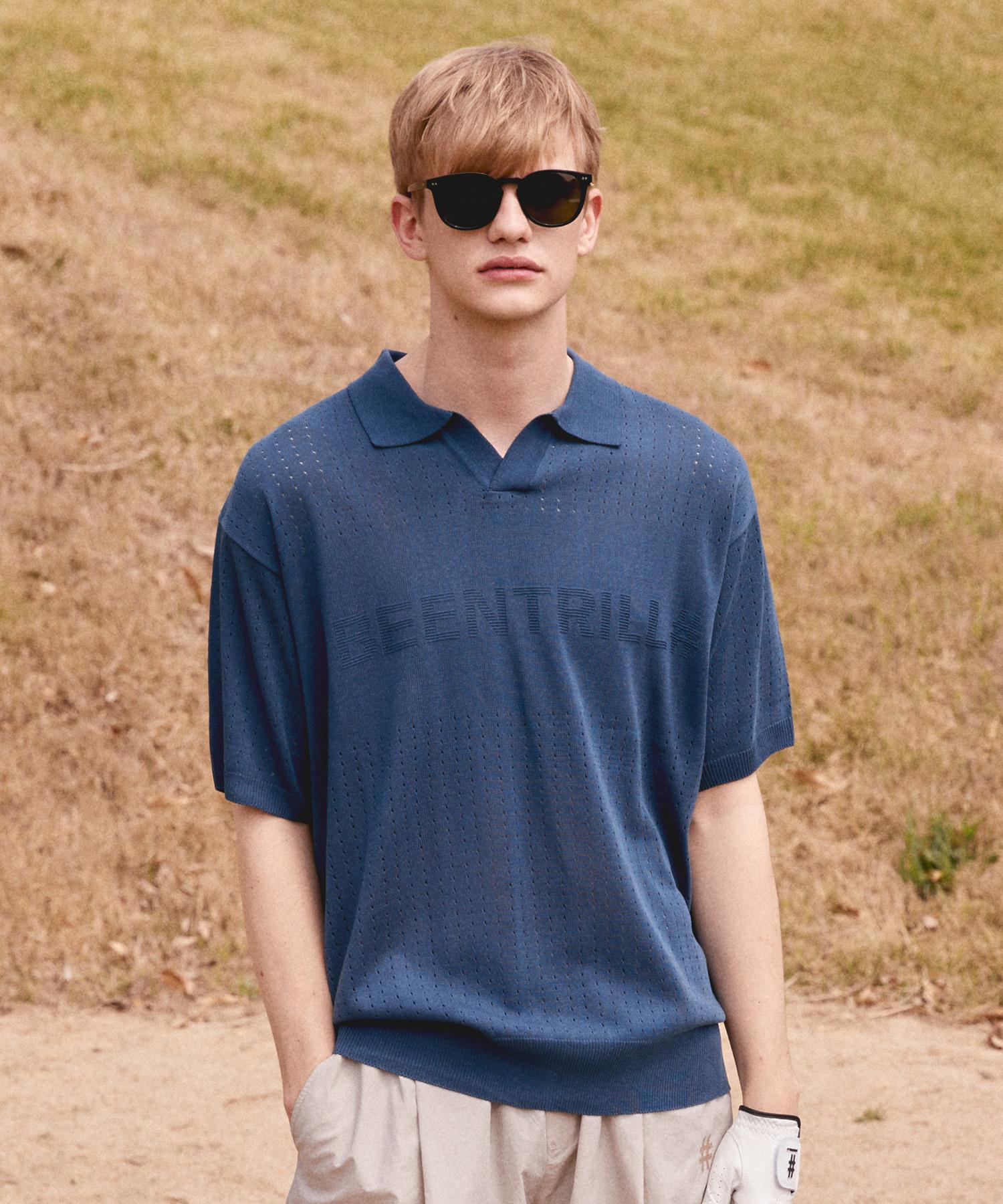 Vintril Short Sleeve Collared Knit (Deep Indigo) S