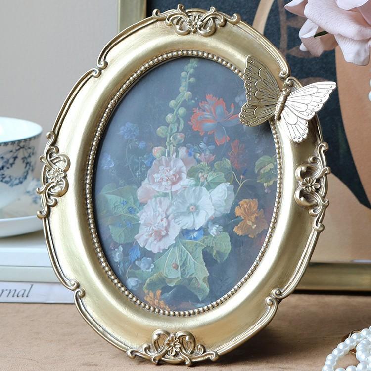 

French Vintage Photo Frame 7 Inch Luxury Butterfly Wall Art for Oil Painting Style Decor Outer 7inches