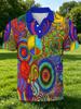 [Printed Design - Not Textured] Royal Blue Collar Hippie Peace Sign Rainbow Swirl Flower Bird All-Over Print Men'S Short Sleeve Polo Shirt