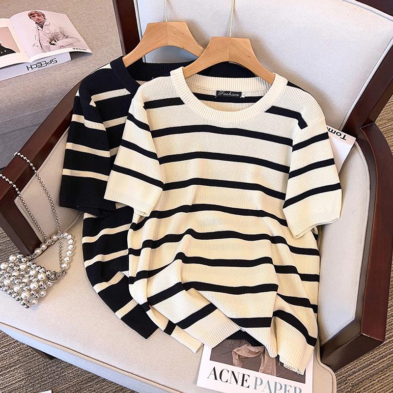 Plus Size Women s Summer Ice Silk Knit Slimming Short Sleeve Top 4XL