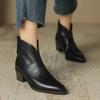 Fashion Pointed Brown Retro Ankle Boots Women's Autumn Winter British Style V-neck Short Boots Woman's Medium Heel Leather Shoes Zapatos