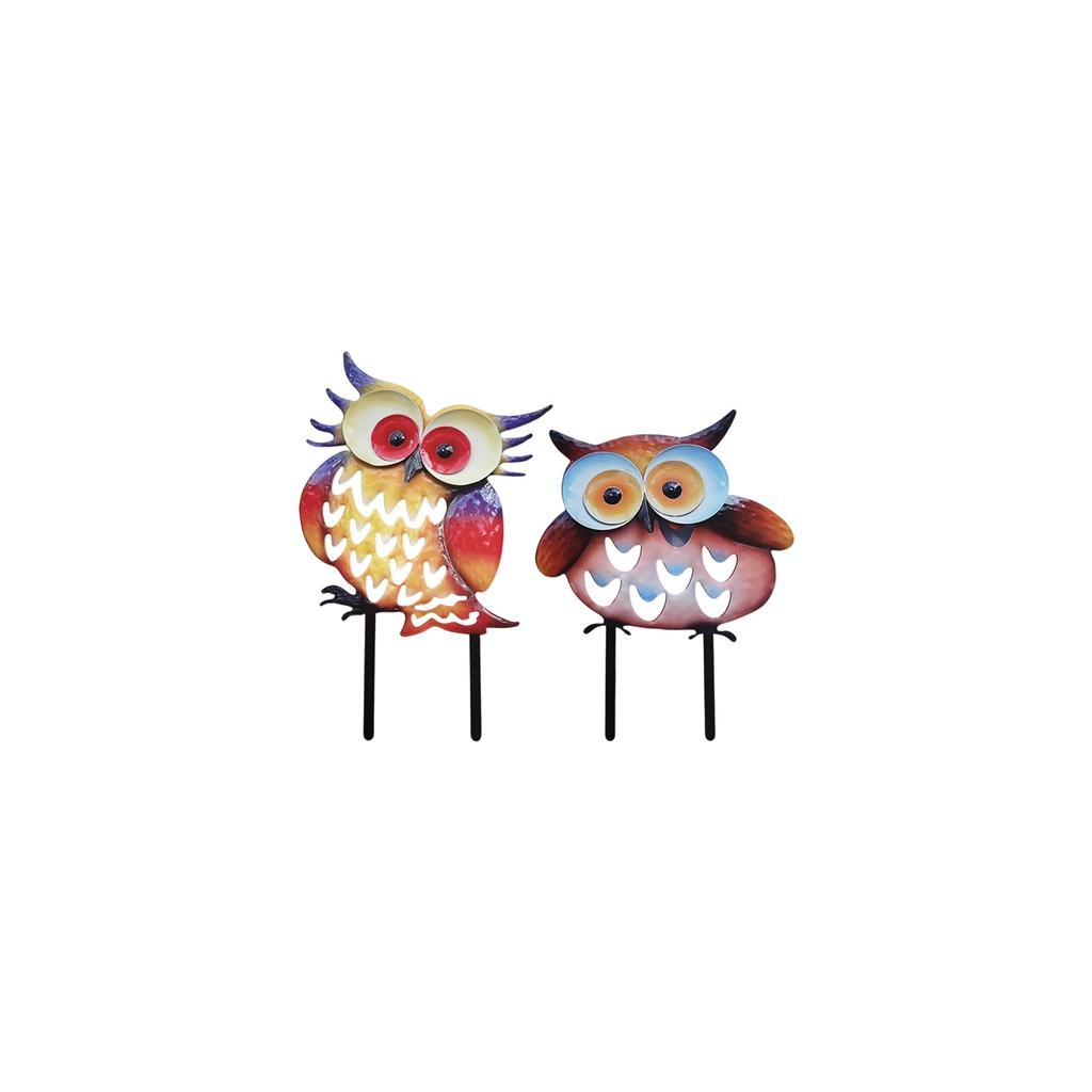 Metal Garden Stake Set with Owl Design Outdoor Decorative Yard Art Creative Iron Craft Lawn Ornament for Patio and Garden