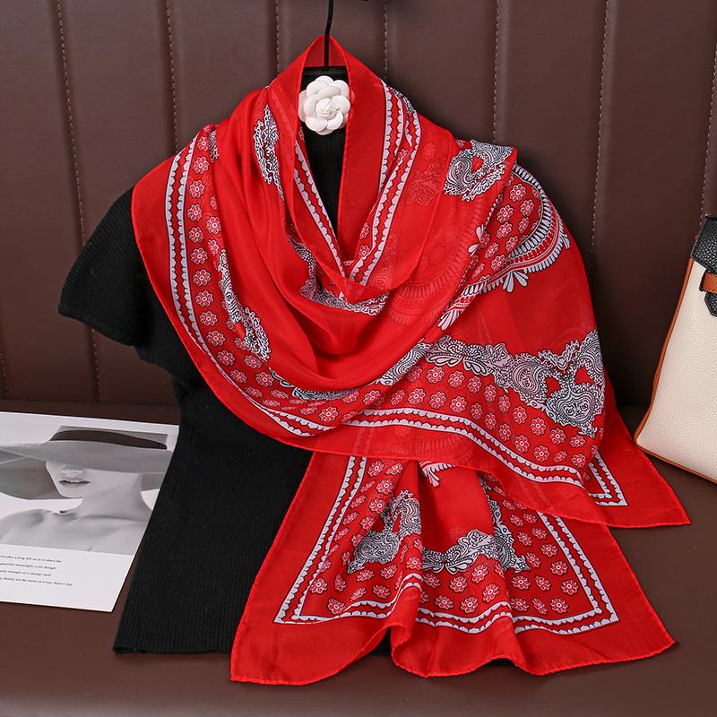 Fashion 45*155Cm Leopard Printing Chiffon Silk Scarf Women Foulard Long Shawl Scarves Summer Elegant Bandana Luxury