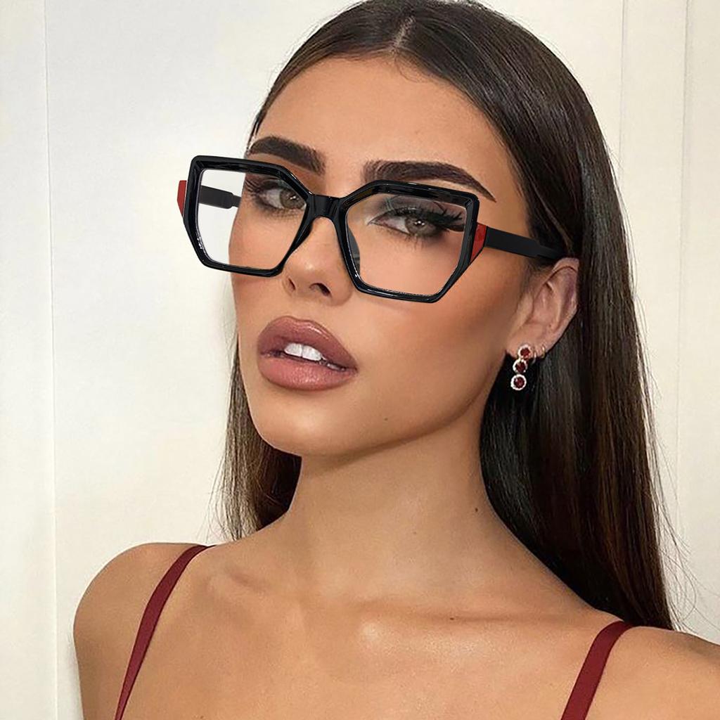 Vaneasel 1pc women's large frame trapezoidal gradient color trend fashion anti-blue light glasses daily reading frame glasses