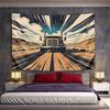 Vintage Semi Truck on Desert Highway Retro Pop Art Comic Style Wall Tapestry Trucker Decor for Man Cave Garage