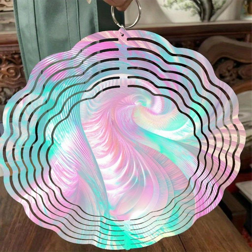 10 Inch Hanging Wind Spinner with Wave Design 360 Degree Rotating Hook Metal Rustic Style for Garden Balcony Decor No Battery Needed