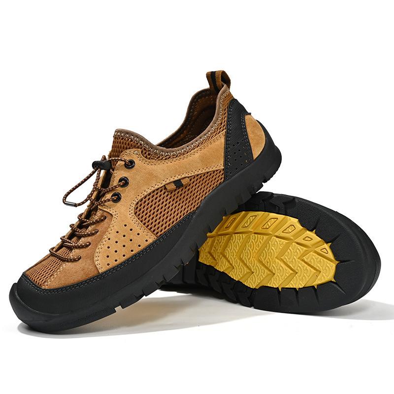 

Leather sports casual shoes summer hollow breathable mesh shoes outdoor shoes 46 помаранчевий