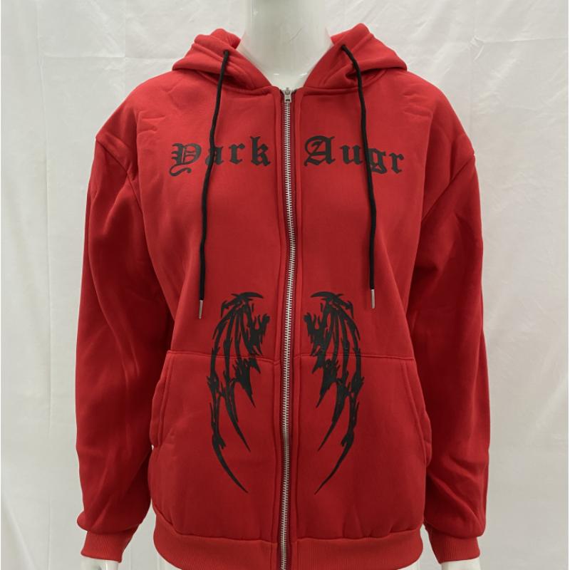 

Европейская и американская осенне-зимняя уличная мода, трендовый свитшот-кардиган с капюшоном свободного кроя с принтом 2XL красный