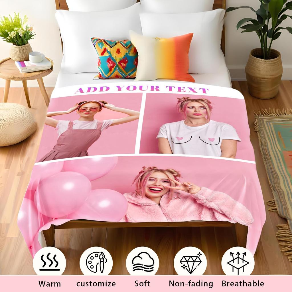 1pc Customized Blanket Your Design Logo Family Photo Print Warm Smooth Blanket Custom for Lover Dad Mom for Winter New Year Gift