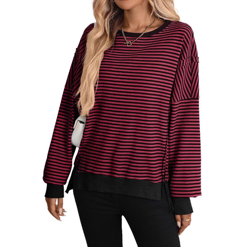 Autumn Winter New Round Collar Color Block Casual Loose Sweatshirt