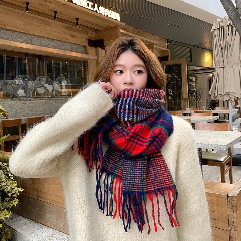 Autumn and Winter Small Fresh Imitation Cashmere Scarf Shawl Warm Couple Versatile Plaid Scarf