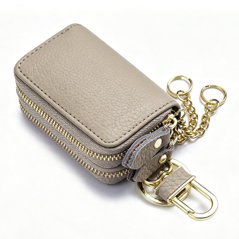 Porte-clés Sacoche de taille en cuir véritable double fermeture éclair Unisexe