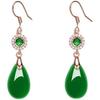 Elegant 925 Silver Jade & Emerald Chalcedony Dangle Water Drop Earrings