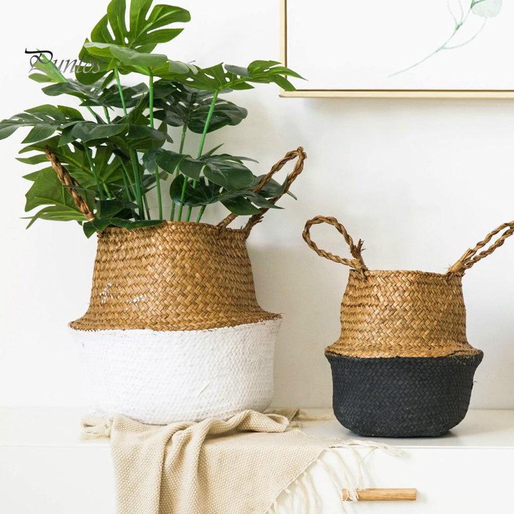 Home Storage Bucket Toy Sundries Clothes Plants Basket Seagrass Weaving Foldable