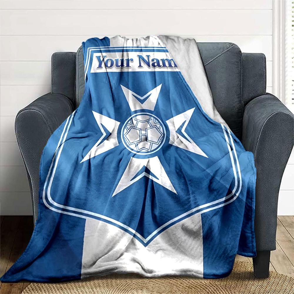 1pc AJ Auxerre Blanket with Custom Name, Gift, for Men and Women, Soft Blanket, Good for Sofa Bed Couch Travel, Lightweight Flannel Blanket