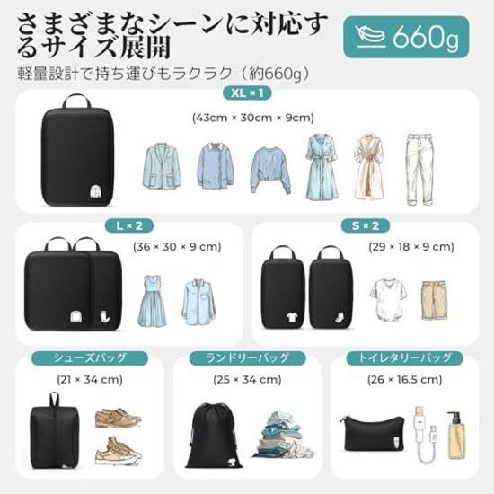 Samfolk Travel Compression Bag Pouch Clothing Storage Organizer Suitcase Water-Resistant Machine Washable Business Trip School Overseas (Black 8