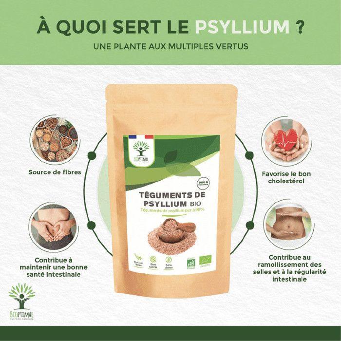 Téguments de psyllium - husk raw - digestion transit cholestérol - origine inde - fabriqué en france - 500g