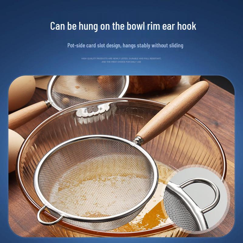 Holzgriff Edelstahl Schaumlöffel & Sieb für Sojamilch, Saft, Tee, Mehl & Öl