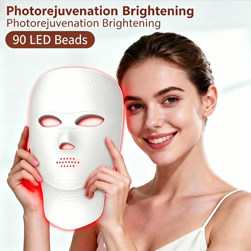 Rote Lichttherapie-Maske für Gesicht und Hals LED-Lichttherapie-Maske Kabellos USB C Wiederaufladbar LED-Infrarot-Maske für Zuhause Reisen Yoga-Nutzung