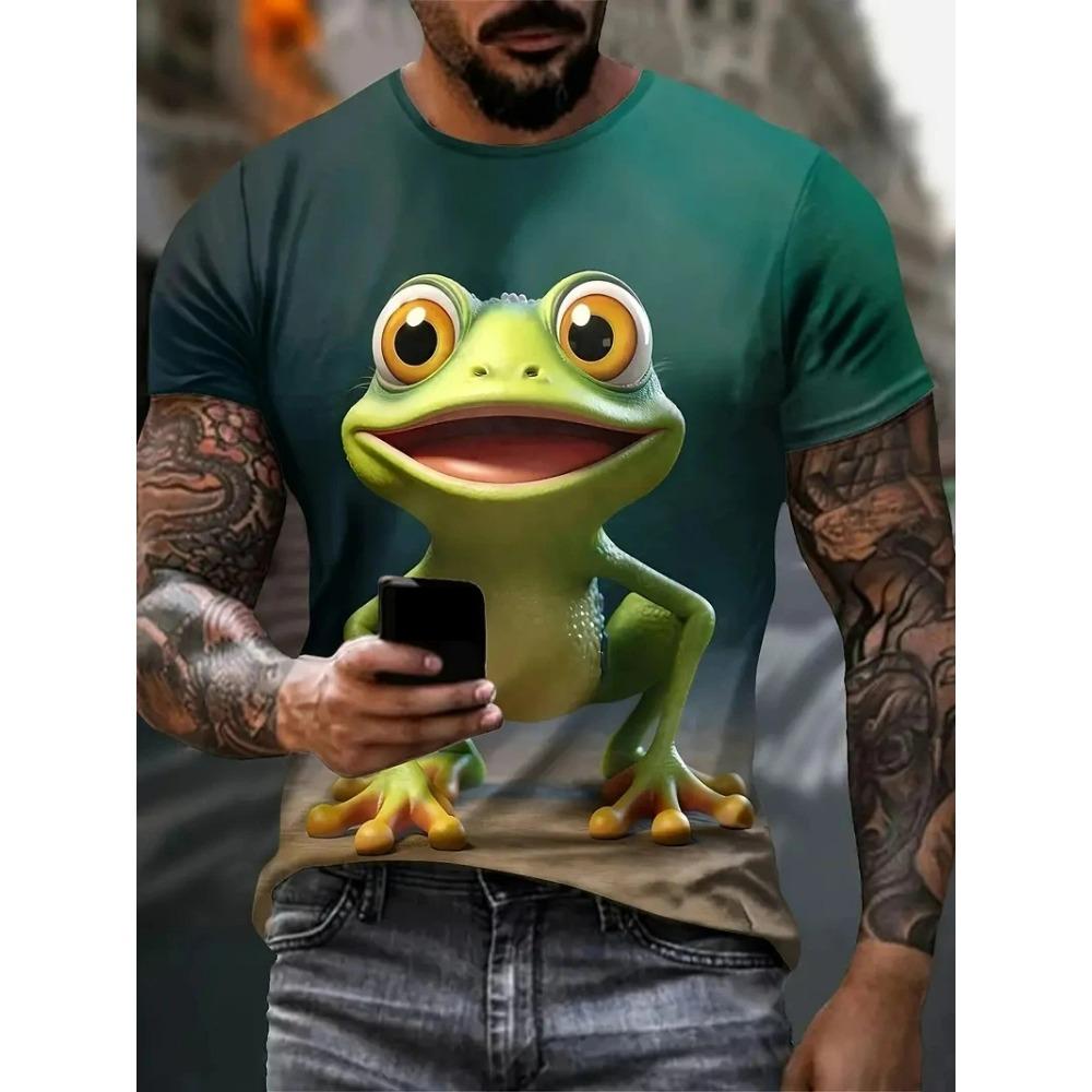 Fun Frog Pattern Print Men's T-shirt Summer Daily Street Short Sleeve T-shirt Outdoor Casual Plus Size Tees Top Women Clothing
