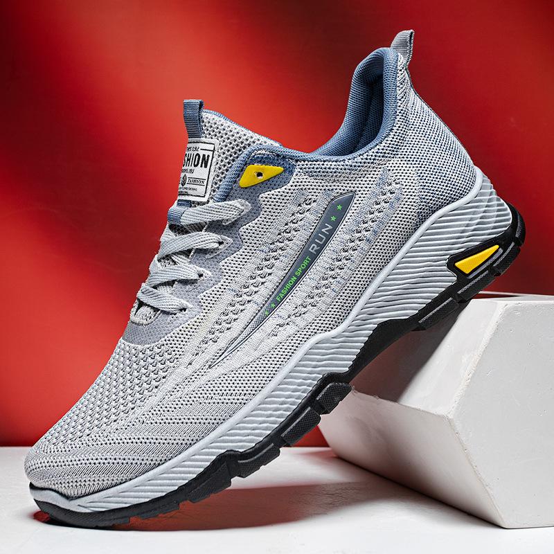 

New sports and leisure single shoes fly-woven mesh black dirt-resistant medium dad walking shoes 44 сірий колір