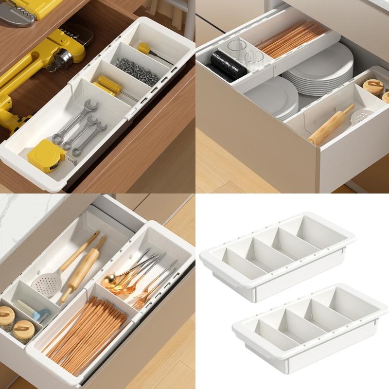 Expandable Drawer Storage Organizers Compartments Sturdy Waterproof ABS Plastic Tray For Utensils Accessories