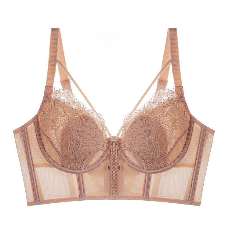 

Кружевное женское нижнее белье с кроличьими ушками, тонкий мягкий бюстгальтер на косточках, предотвращающий провисание и стягивающий кружево, бюстгальтер пуш-ап 40/90E бежевый