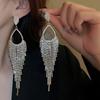 Luxury Temperament Shining Rhinestone Chain Long Fringe Dangle Earrings for Women Prom Wedding Party Statement Earrings Jewelry