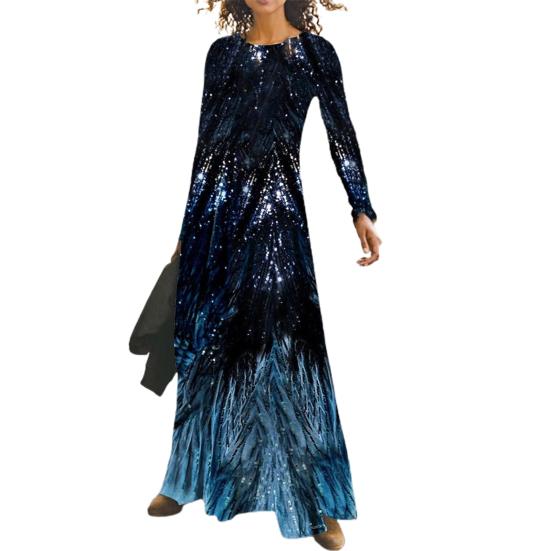 Juponuri Dama Rochie Lunga Marime Plus Paiete Print Primavara Rochie Maxi Subtire Decolteu Rotund pentru Banchet