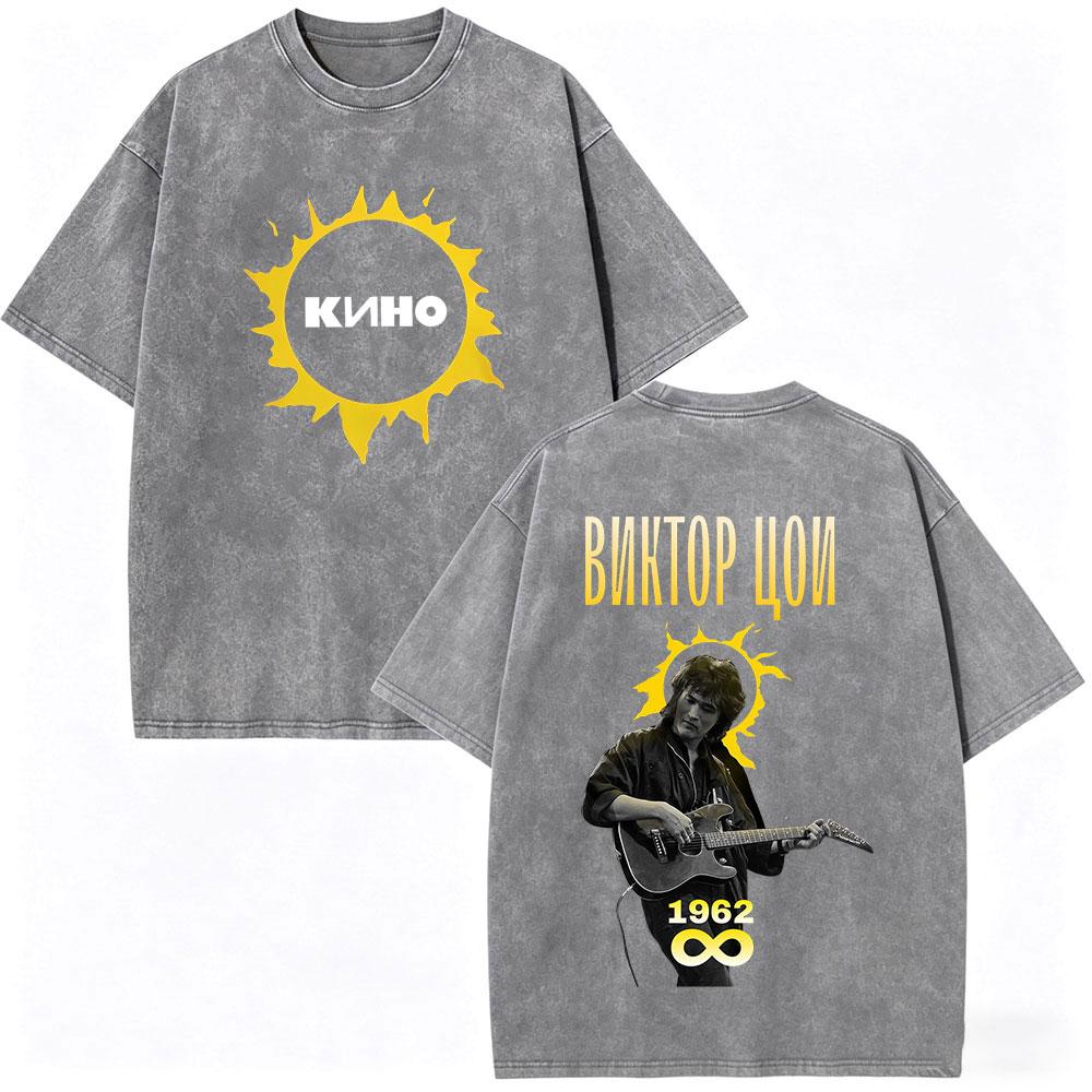 Legendary Russia Rock Band Viktor Tsoi Kino Vintage Washed Tshirts Men Women Clothing Fashion Oversized Cotton Casual T Shirt