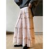 Texture fungus edge pink cake skirt female autumn and winter versatile drape high waist a word skirt big pendulum fairy skirt