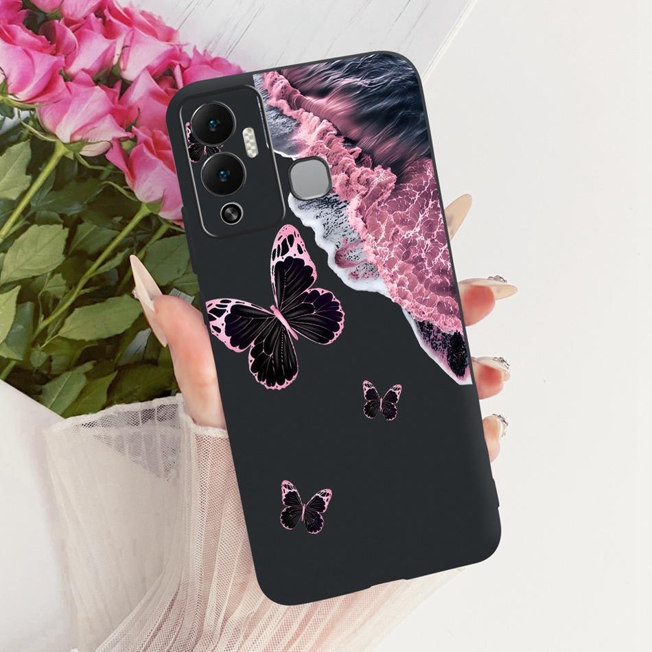 For Infinix Hot 12 Play 12i Cute Flower Butterfly Cat Painted Case For Infinix Hot12i 12Play Black Silicone Soft Phone Cases