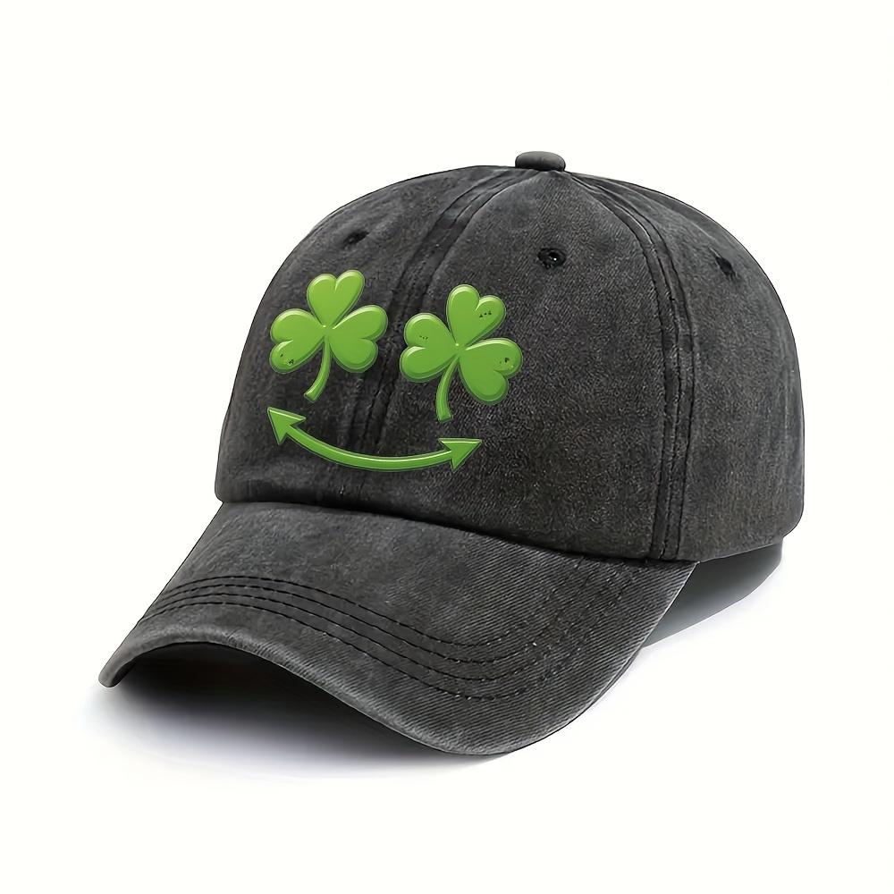 Lucky Clover Smiley Face Baseball Cap Adult Polyester Distressed Casual Sports Adjustable Cap