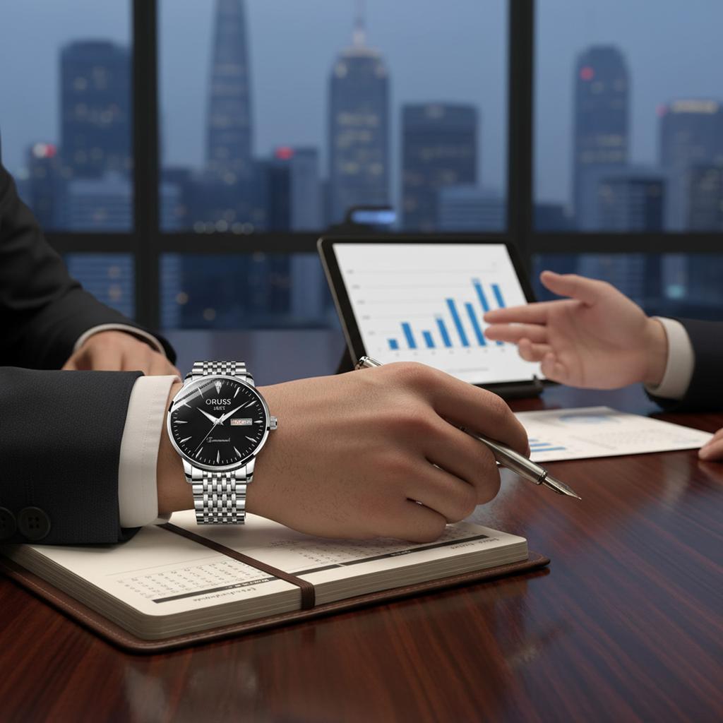 Men's Luminous Watch Large Dial Dual Calendar Automatic Movement Wristwatch for Business
